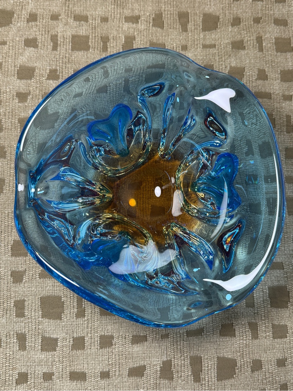 Vladimir Zatenaiko Kiev Hand Blown Art Glass Decorative Bowl Fully Signed